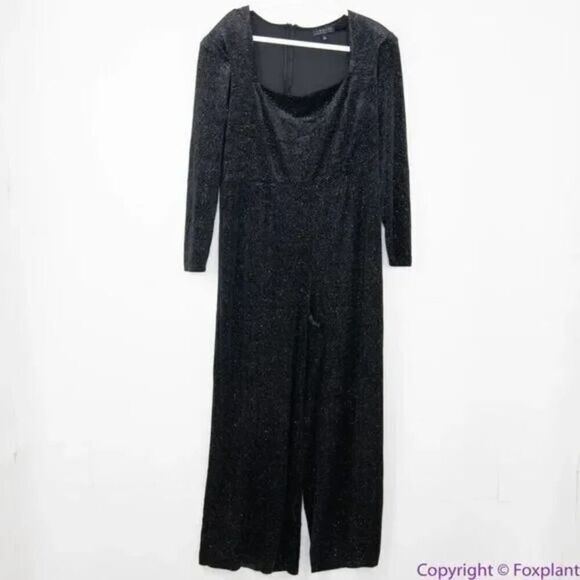 NEW Eloquii‎ black Strong Shoulder Velvet Jumpsuit glitter , 22 - Picture 3 of 16